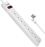 Digital Energy 15 FT 8 Outlet Surge Protector Power Strip - 15 AMP, 1875 W, 125 V, 350 J Surge Protection, ETL Listed - Flat Plug, White