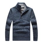 Les umes Men's Half Zip Jumper Plaid Fleece Lined Knit Turtleneck Sweater Warm Long Sleeve Stand Collar Pullover Blue M