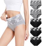 HAVVIS Women's High Waist Knickers Ladies Cotton Briefs Underwear Full Back Coverage Panties Plus Size Multipack (Brief 03-5 Pack - 3black,2grey, XL)