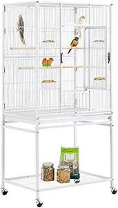 Yaheetech 54" Large Flight Bird Cage for Parrots Macaw Cockatiels Sun Parakeets Lovebird Green Cheek Conures African Grey Small Quaker Amazon Parrots with Rolling Stand, White