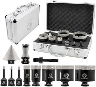 Diamond Core Drill Bit Set - FOCSTOL 11pcs (6/6/8/25/35/51/65/76mm+20mm Drilling Milling Bit+50mm Beveling Chamfer Bit+SDS Adapter) Diamond Hole Saw Kit for Porcelain Ceramic Tile Marble Granite