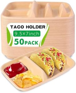 tchrules 50pcs Taco Plates Disposable for 2 Tacos & 2 Sides, Premium Paper Taco Holders for Tacos Tuesday Bar Serving Set, Decorations Supplies (50)