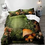 LUVIVIHOME 3PCS Mushroom Bedding Set, Olive Green Duvet Cover Queen, Boys Girls Kids Bedding, Enchanted Forest Wonderland Plant Botanical Fungus Mushroom Comforter Bedspread Quilt Cover 2 Pillow Cases