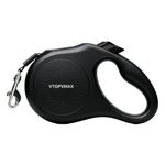 VTOPVMAX 8M/26FT Retractable Dog Lead, Heavy Duty Extendable Dog Lead for Medium & Large Dogs Up to 50kg/110lbs, Strong Nylon Tape, 360° Tangle-Free, One Hand Brake and Lock (Black)