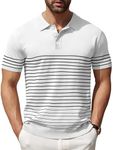 COOFANDY Mens Polo Shirts Striped Knitting Golf Shirts Lightweight Short Sleeves Shirts, White, XX-Large