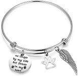 BOBAUNA Pet Memorial Gift No Longer by My Side But Forever in My Heart Bracelet with Paw Print Angel Wing Charms in Memory of Pet (No Longer Bracelet)