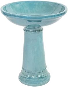 Sunnydaze Calais Ceramic Bird Bath for Outside - 25" H - UV-/Frost-Resistant Tall Bird Bath - Jade Green Glaze Finish