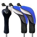 Golf Club Head Covers Woods Hybrids Value 3/4 Pack, Headcovers Men Women Long Neck 3 5 7 X with Interchangeable Number Tag, Fit All Hybrid Clubs Nike Ping Mizuno Titleist (Blue, 3 Pack Hybrid Cover)