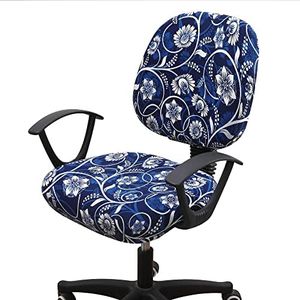 Smiry Stretch Printed Office Computer Chair Covers, Universal Washable Removable Desk Rotating Chair Slipcovers Protector, Seat + Backrest Cover - Navy Blue