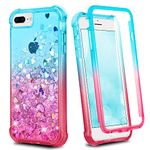 Ruky Case for iPhone 6 Plus 6s Plus 7 Plus 8 Plus Glitter Full Body Rugged Cover with Built-in Screen Protector Shockproof Girls Women Phone Case for iPhone 6 Plus 6s Plus 7 Plus 8 Plus, Teal Pink