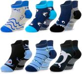 Eyean Kids Ankle Cotton Socks Cute Animal Pattern Soft Non Slip Boys Girls No Show Socks 6 Pairs (Non Slip-Shark, 3-5 Years)