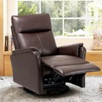 Swivel Rocking Recliner Glider Chair, Leather Reclining Rocker Chair with Footrest for Living Room, Nursery, Office, Bedroom, Ergonomic High Backrest, Wide Seat Cushion and Metal Base-Chocolate