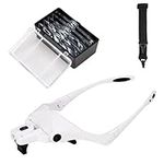 Lychee® Hands Free Headband Magnifying Glasses Loupe LED Headset Magnifier for Reading, Jewelry Loupe, Watch & Electronic Repair with 2 LEDs & 5 Detachable Lenses (1.0X, 1.5X, 2.0X, 2.5X,3.5X)