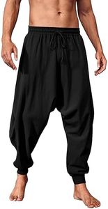 Runcati Mens Pirate Pants Viking Medieval Costume Renaissance Trousers Halloween Baggy Harem Linen Cotton Pants Black