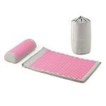 Navaris Acupressure Mat and Pillow Set - Acupuncture Mat for Back, Neck, Shoulders, Muscles, Relaxing - Includes Carry Bag - Grey/Pink