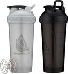 Hydra Cup ProFlow [2 Pack] 28 oz Shaker Bottles for Protein Shakes, Shaker Cups with Ball Blender Whisk, Shaker Bottle with Handle, Travel To Go, BPA Free (Black, Grey)