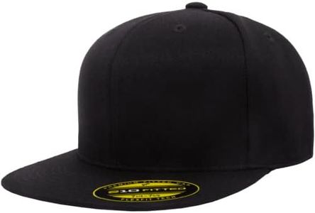 The Hat Pros | Flexfit Premium 210 Flatbill Stretch Fitted Baseball Cap | Closed Back Wool Blend Fabric (L-XL|Black)