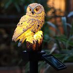 yowin Owl Solar Garden Ornament, Owl Gift, Garden Sculptures & Statue, Waterproof Solar Animals for Outdoor Garden Yard Balcony Flowerbed Decorations - White