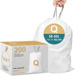 Code Q 200 Count Heavy Duty Trash Bags with Reinforced Drawstring for 13-17 Gallon/40-65 Liter Compatible with simplehuman Code Q | Tear & Leak Resistant Garbage Liners