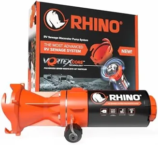 Camco Rhino Camper/RV Sewer Macerator Pump System - VortexCore Technology Grinds Sewer Waste into 1/8” Pieces - Versatile for Any Location - 4-in1 Adapter, Self-Priming Pump & 15’ Water Hose (39040)