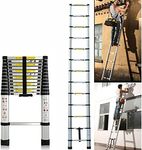 3.2M Telescopic Ladder 10.5FT Multi-Purpose Folding Aluminium Telescoping Ladder Foldable Ladder Extension Ladder Extendable Portable Loft Ladder Lightweight for Outdoor Indoor Work, 330lb Capacity
