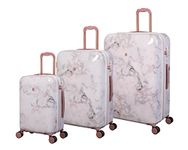 it luggage Sheen 54Cm + 71Cm + 80Cm Polycarbonate Hard-Sided Marble Effect Spinner Luggage Set Of 3 Trolley Bags (Marmo Rose)