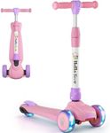 Kids Scooter Age 2,3,4,5,6, 3 Wheel Foldable Kick Scooter with Flashing Light-Up Wheels, 4 Level Height Adjustable Lean to Steer Lightweight Scooter for Toddler Children Boys Girls (Pink&Purple)