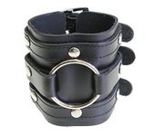 benerini Leather Wide Triple Strap Cuff Wrap Gothic Wristband Buckle Fastening - Black Leather