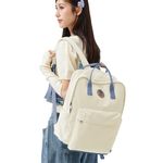 SEAFEW School Backpack Women, Lightweight College Backpack School Bag for Girls Secondary School Casual Daypacks Travel Laptop Rucksack for Women Bookbag Backpack for School Girls Teen Beige Blue