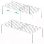 iPEGTOP Freezer Cabinet Storage Shelf, Expandable Metal Rustproof Spice Rack, Adjustable Kitchen Organizer Counter Fridge Pantry Shelf Space Saver, White, Set of 2