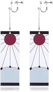 KitsKap Tanjiro Earrings Hanafuda Tanjiro Cosplay Earrings Anime Jewelry Accessories (Clip On)