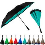 STROMBERGBRAND UMBRELLAS Inversa Umbrella (Reversible Umbrella), Double Layer Inverted Umbrella for Women and Men Large Windproof-Self Standing Close, Teal Blue, One Size