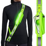 Reflective Sash Gear for Walking at Night,LED Reflective Belt Safety Lights for Walkers,Lights for Night Dog Walking,High Visibility Type-C Rechargeable with Phone Holder for Men Women Kids (Green)