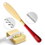 DLEST Stainless Steel Butter Spreader Knife Serrated Edge and Shredding Slots Butter Grater Cheese Spreader for Bread Butter Cheese Jam Slicer (Pack Of 1, Gold-Red)