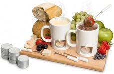 Evelots Mini Fondue Pot Set/Personal Fondue Mugs-Chocolate/Cheese/14-Piece Fondue Maker Gift Set/2 Ceramic Mugs/Forks/Candles