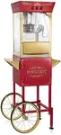 Olde Midway Movie Theater-Style Popcorn Machine Maker with Cart and 10-Ounce Kettle - Red, Vintage-Style Popper on Wheels