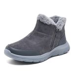 TIOSEBON Women's Winter Snow Fur Line Ankle Boots-Zipper Warm Anti-Slip On Resistant Short Booties Walking Shoes Deep Gray Wide US Size 6