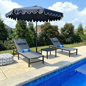 PURPLE LEAF Outdoor Tanning Lounge Chair Set with Face Hole Adjustable Reclining Chairs for Poolside Beach Wheels Pillows and Table Patio Aluminum Sunbathing Lounger Grey
