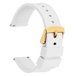 WOCCI 16mm Silicone Watch Band with Gold Buckle, Soft Rubber Replacement Straps with Quick Release (White)