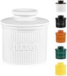 White Ribbed Butter Crock, Ceramic Butter Keeper to Maintain Freshness, Embossing Butter Saver on Countertop