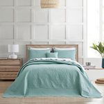 HZ & HY Oversized King Bedspread 128x120 Extra Wide, Ultrasonic Coverlet Bedding Set, Lightweight Thin Comforter, Reversible, 5 Piece, 100% Microfiber, King/Cal King, Seaglass