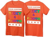 Custom T-Shirts - Personalized Unisex Crewneck Tee Shirt - Customize Your Image & Text & Photo - Men Women Adult Unisex Size - 4X-Large Orange