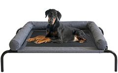 PETIME Cooling Elevated Pet Cushion Bed Raised Dog Cots Beds for Small Dogs, Portable Indoor & Outdoor Pet Hammock Bed, Frame with Breathable Mesh and Removable Bolsters (36 Inch)