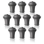 Vacu Vin Wine Bottle Stoppers – 10 Pack Wine Stoppers for Wine Bottles – Vacuum Wine Stopper Set – Reusable Rubber Stoppers for Wine Saver Pump – Grey
