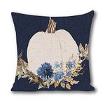 OneMtoss Fall Pumpkin Navy Blue Watercolor Floral Decorative Square Throw Pillow Cover Cushion Covers Pillowcase, Home Decor Decorations for Sofa Couch Bed Chair 18''x18'', Red (WMWZ1)