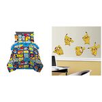 Franco Kids Bedding Super Soft Microfiber Comforter and Sheet Set with Sham + RoomMates Pokemon Pikachu Wall Decals