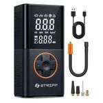 STRIFF EZ air tyre Inflator with 150 PSI Pressure, 4000 mAh Battery, Digital Display, Type C Port, Pressure Detection, 5 Air Fill Modes Air Pump Compressor for Cars, Bikes, Bicycles & Balls(Black)