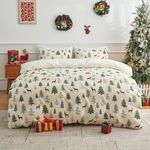 Gogreen King Duvet Cover Floral, Soft & Breathable Microfiber 3 Pieces King Bedding Sets, Pattern King Comfy Duvet Cover, with Zipper Closure (Christmas Deer, King)