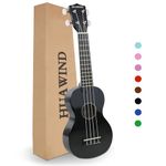 HUAWIND 21 Inch Soprano Ukulele for Beginners, Hawaiian Ukulele Four String Wood Ukelele Professional Ukalelee For Adult Student Starter (Black)