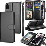 Tekcoo for iPhone Xs Case/iPhone X Wallet Case, Luxury [Black] License Cash Credit Card Slots Holder Purse Carrying PU Leather Flip Cover [Detachable Magnetic Hard Case] & Kickstand + Lanyard